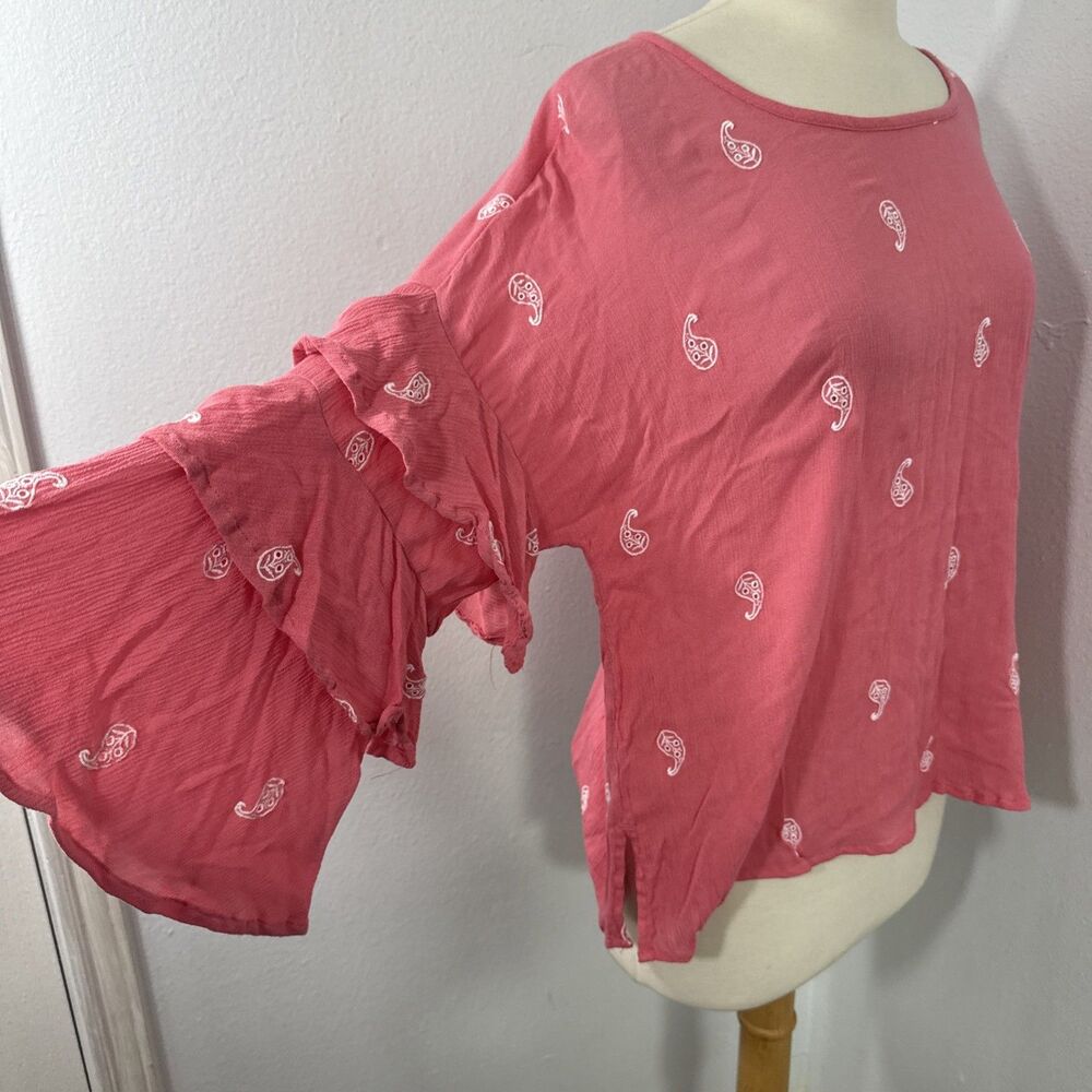 Liz Claiborne Blouse Womens M Paisley Embroidery Flare Boho Gypsy Cottagecore